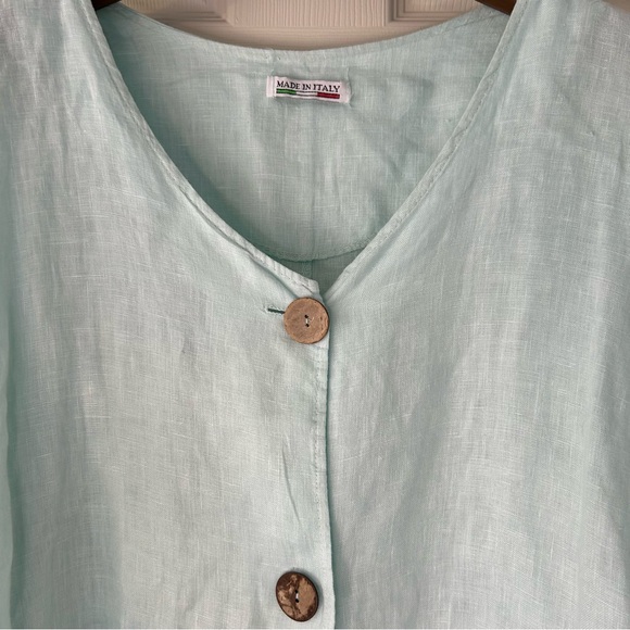 Light Blue 💯 Linen Made in Italy Button-Up Women's Top. - Picture 2 of 8